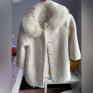 Janie and Jack cream coat with pearl and faux fur accents